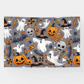 Ghosts Spooky en griezelige Schattigee Monsters Spandoek (Horizontaal)