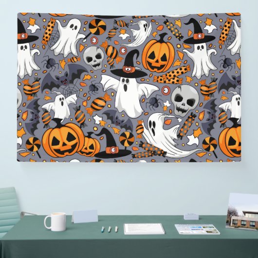 Ghosts Spooky en griezelige Schattigee Monsters Spandoek (Beurs)