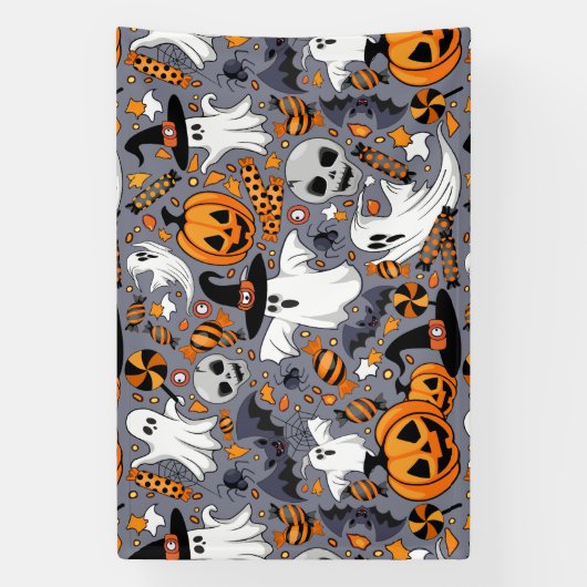 Ghosts Spooky en griezelige Schattigee Monsters Spandoek (Verticaal)