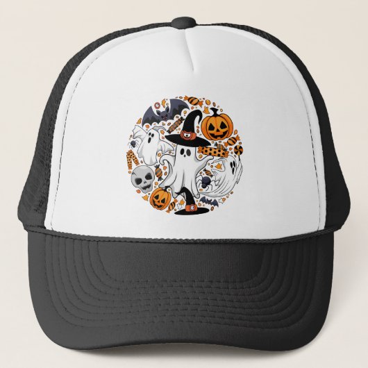 Ghosts Spooky en griezelige Schattigee Monsters Trucker Pet (Voorkant)