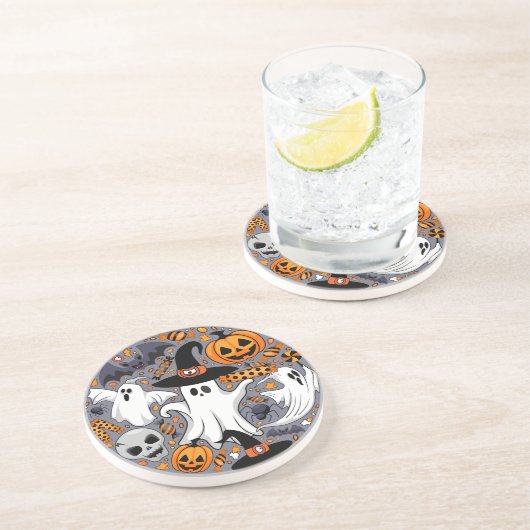 Ghosts Spooky en griezelige Schattigee Monsters Zandsteen Onderzetter (Zijkant)