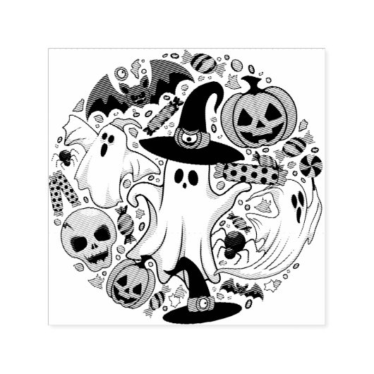 Ghosts Spooky en griezelige Schattigee Monsters Zelfinktende Stempel (Design)