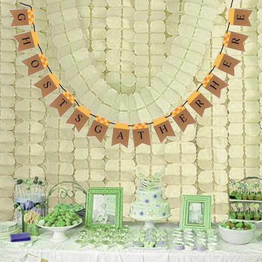 Ghosts verzamelen hier Halloween Party Bunting Ban Vlaggetjes