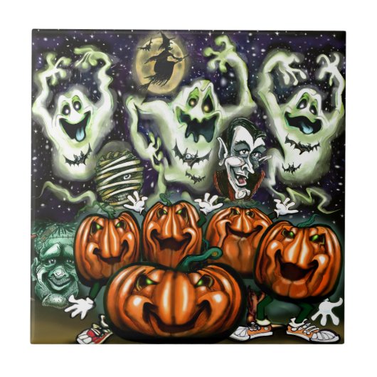 Ghosty Trio Pumpkins Party Tegeltje (Voorkant)