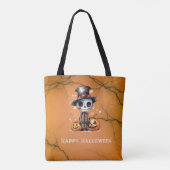 Ghoul en Jack-O' Lantaarns Sinaasappel Zwart Hallo Tote Bag (Achterkant)