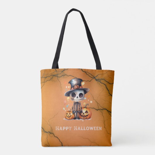Ghoul en Jack-O' Lantaarns Sinaasappel Zwart Hallo Tote Bag (Achterkant)