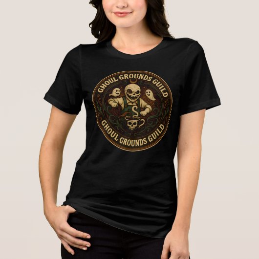 Ghoul Grounds Guild Horror Koffie Halloween Tri-Blend Shirt (Voorkant)