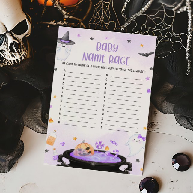 Ghoul Halloween Baby shower Baby Naam Race Game (Purple Oh Sheet Baby Shower Baby Name Race Game)