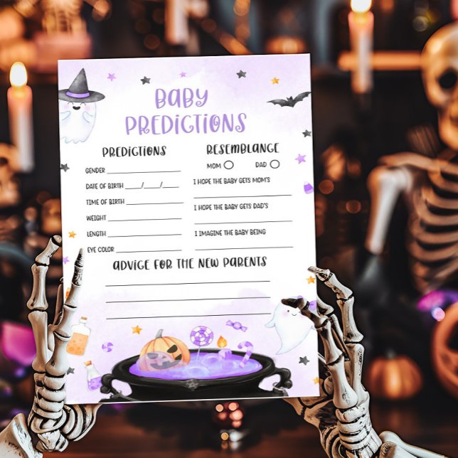 Ghoul Halloween Baby shower Baby voorspellingen sp (Purple Oh Sheet Baby Shower Baby Predictions Game)