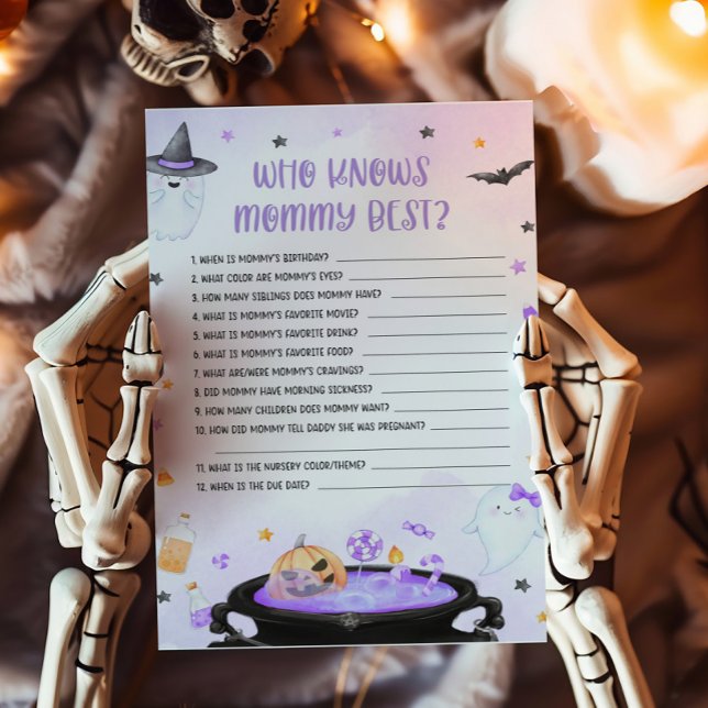 Ghoul Halloween Wie kent mama het beste spel (Purple Oh Sheet Baby Shower Who Knows Mommy Best Game)