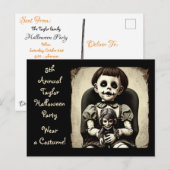 Ghoul Kind Met Enge Doll Halloween Feest Briefkaart (Voorkant / Achterkant)