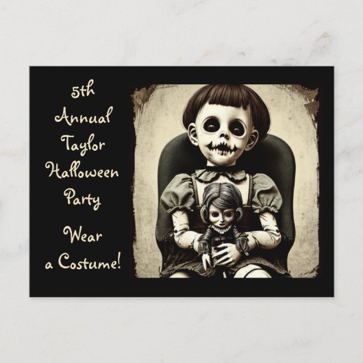 Ghoul Kind Met Enge Doll Halloween Feest Briefkaart (Voorkant)
