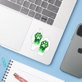 Ghoul Paws – Glowing Green Cat Paws Halloween Sticker (Laptop met iPhone)