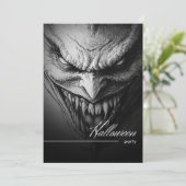 Ghoulish Gargoyle Black & White Halloween Party Kaart (Staand voorkant)