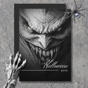 Ghoulish Gargoyle Black & White Halloween Party Kaart