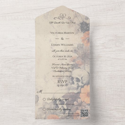 Ghoulish & Gotische Halloween QR Code All In One Uitnodiging (Binnen)