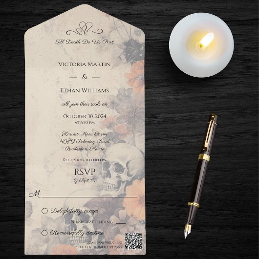 Ghoulish & Gotische Halloween QR Code All In One Uitnodiging