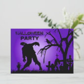 Ghoulish Halloween Costume Party Invitation-violet Kaart (Staand voorkant)