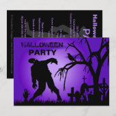 Ghoulish Halloween Costume Party Invitation-violet Kaart (Voorkant / Achterkant)