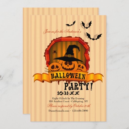 Ghoulish Pumpkins Halloween Party Uitnodiging (Voorkant / Achterkant)