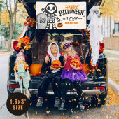 Ghoulish Skeleton Happy Halloween QR Business Spandoek