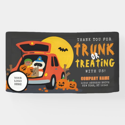 Ghoulish Trunk of Treat Halloween QR Business Spandoek (Horizontaal)