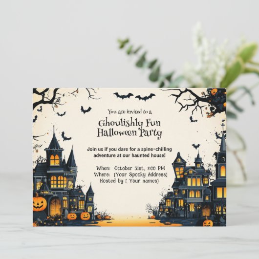Ghoulishly Fun Halloween Party uitnodiging (Staand voorkant)