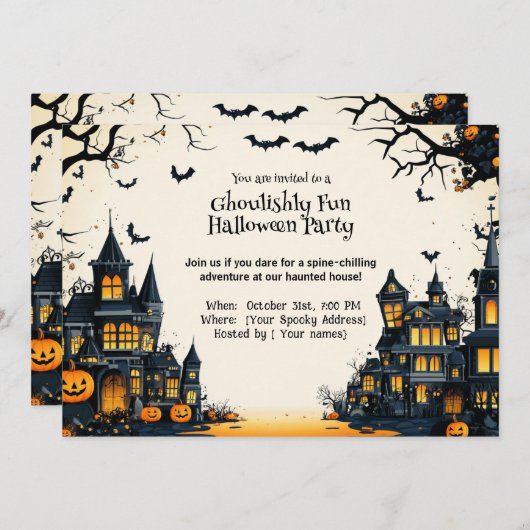 Ghoulishly Fun Halloween Party uitnodiging (Voorkant / Achterkant)