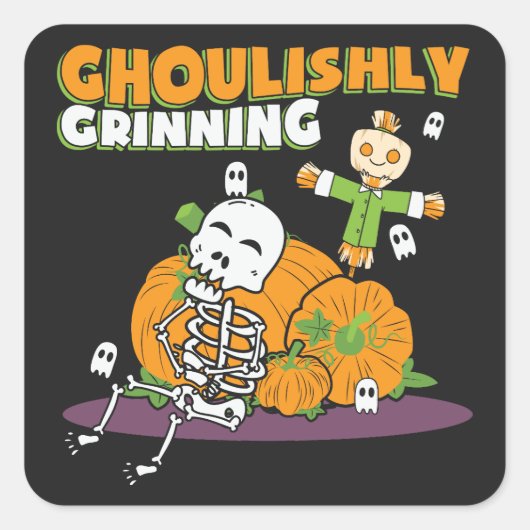 Ghoulishly Grinning Halloween Ghoul Vierkante Sticker (Voorkant)