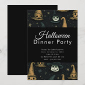 Ghouls en Monsters Zwart Halloween Diner Party Kaart (Voorkant / Achterkant)