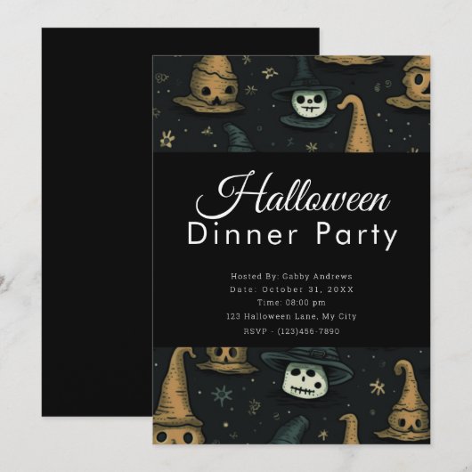 Ghouls en Monsters Zwart Halloween Diner Party Kaart (Voorkant / Achterkant)