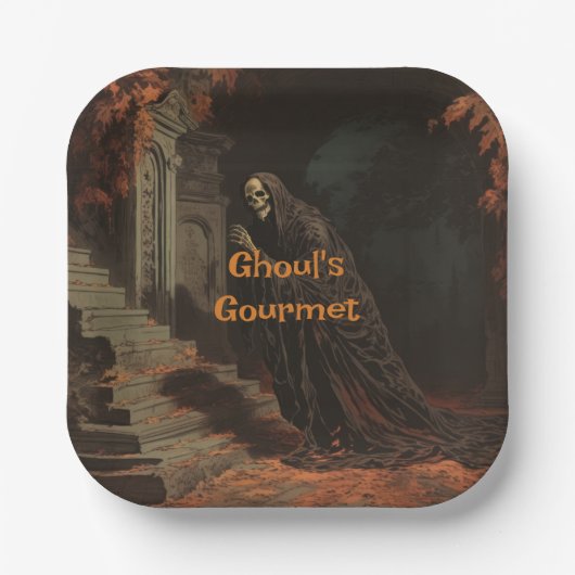 Ghoul's Gourmet Halloween Phantom In Crypt Papieren Bordje (Voorkant)