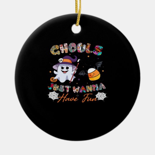 Ghouls Just Wanna Have Fun Shirt - Retro Halloween Keramisch Ornament (Voorkant)