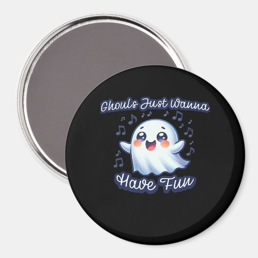 Ghouls Just Wanna Have Fun Sloth & Slogan Magneet (Voorkant / Achterkant)