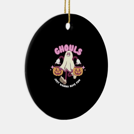 Ghouls Just Wanna Have Fun - Spooky Schattigee Hal Keramisch Ornament (Rechts)