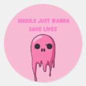  Ghouls Just Wanna Save Lives Pink Nurse Halloween Ronde Sticker (Voorkant)