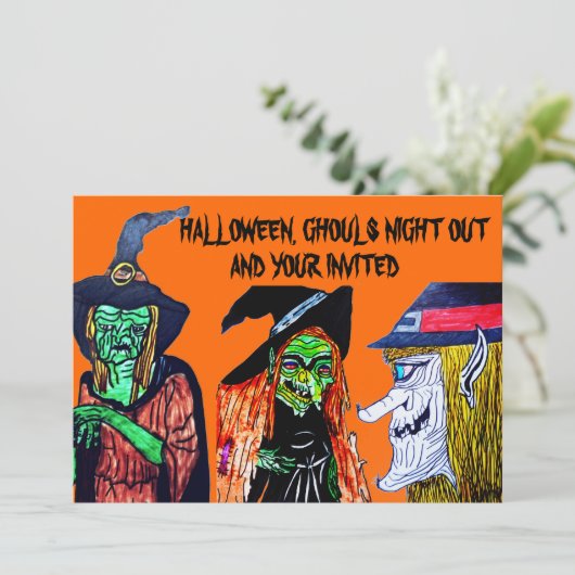 GHOULS NACHT OUT HALLOEEN PARTIJuitnodiging Kaart (Staand voorkant)