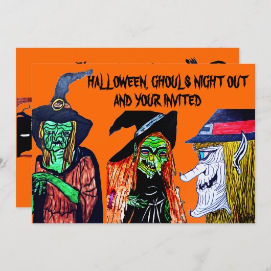 GHOULS NACHT OUT HALLOEEN PARTIJuitnodiging Kaart (Voorkant / Achterkant)