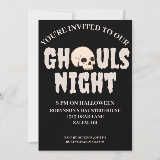 Ghouls Nacht Zwart & Wit Halloween Kostuum Party Kaart (Voorkant)