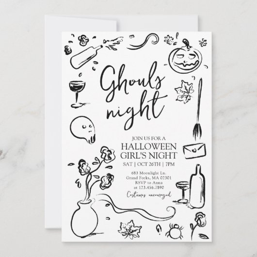 Ghouls Night Adult Halloween Girls Night Party Kaart (Voorkant)