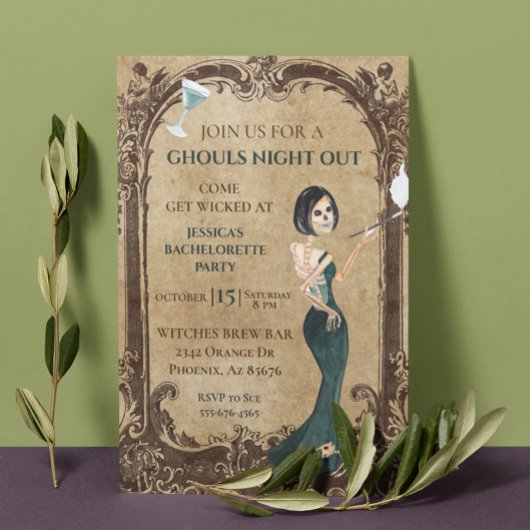 Ghouls Night out Bachelorette Halloween Skeleton Kaart