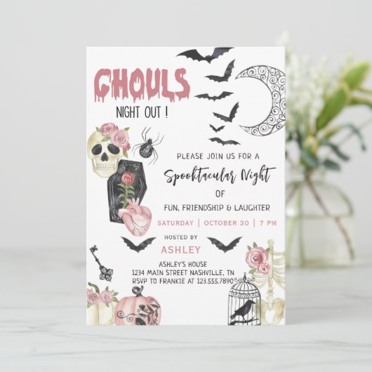 Ghouls Night Out Halloween Feestuitnodiging Kaart (Staand voorkant)