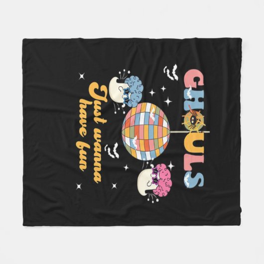 Ghouls wil gewoon een vun Retro Groovy Halloween h Fleece Deken (Voorkant (Horizontaal))