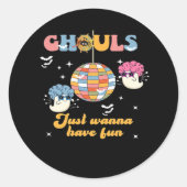 Ghouls wil gewoon een vun Retro Groovy Halloween h Ronde Sticker (Voorkant)