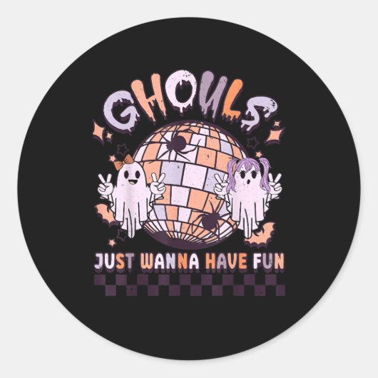 Ghouls wil gewoon een vun Retro Halloween kostuum  Ronde Sticker (Voorkant)