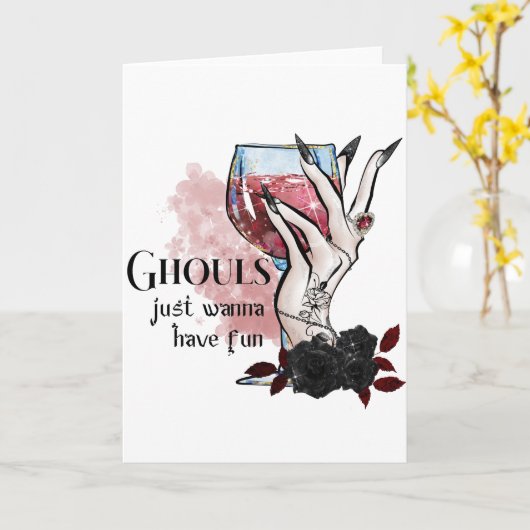 Ghouls wil gewoon Fun Halloween hebben Kaart (Gele Bloem)