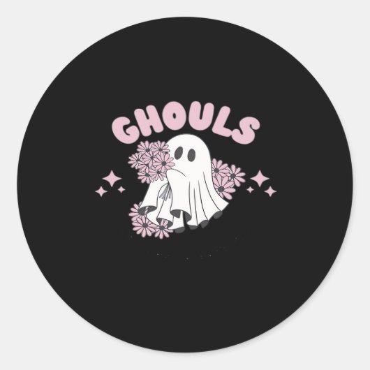 Ghouls wil gewoon plezier hebben Halloween Art Bas Ronde Sticker (Voorkant)