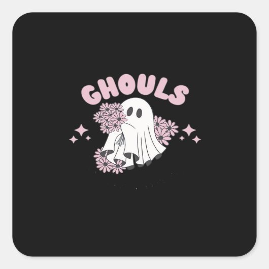 Ghouls wil gewoon plezier hebben Halloween Art Bas Vierkante Sticker (Voorkant)
