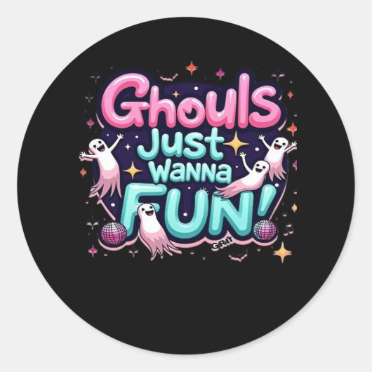 Ghouls wil gewoon plezier hebben Halloween Disco P Ronde Sticker (Voorkant)