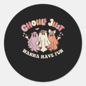 Ghouls wil gewoon plezier hebben retro Halloween G Ronde Sticker (Voorkant)